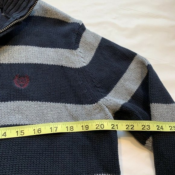 Chaps Sweater Mens Medium Striped 1/4 Zip Chunky Knit Pullover Mock Neck Cotton - Picture 10 of 12